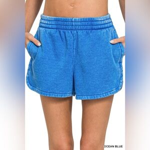 Zenana Acid Washed Elastic Waistband Dolphin Shorts